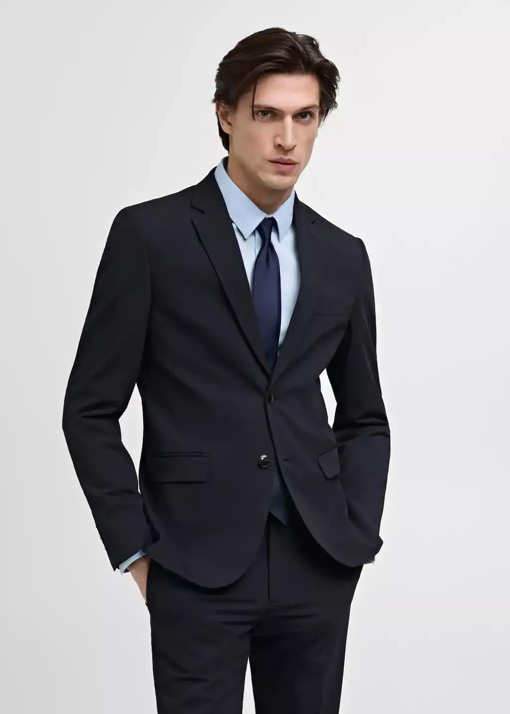 Navy Super Slim Fit Suit Jacket Made Of Stretch Fabric, , large image number 0