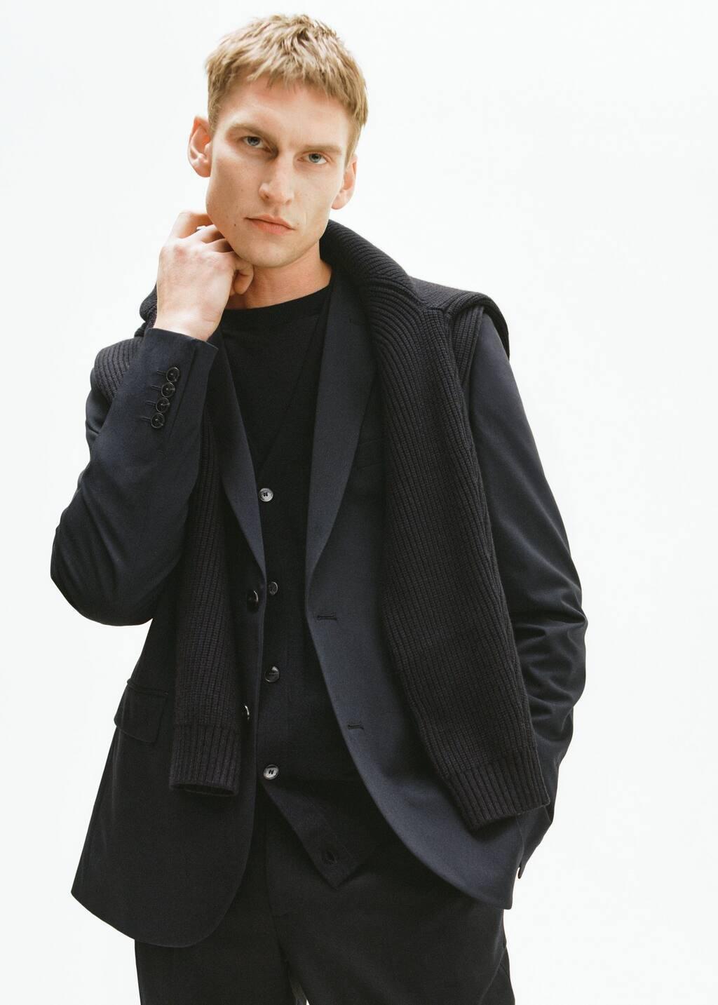 Navy Super Slim Fit Suit Jacket Made Of Stretch Fabric, , large image number 5