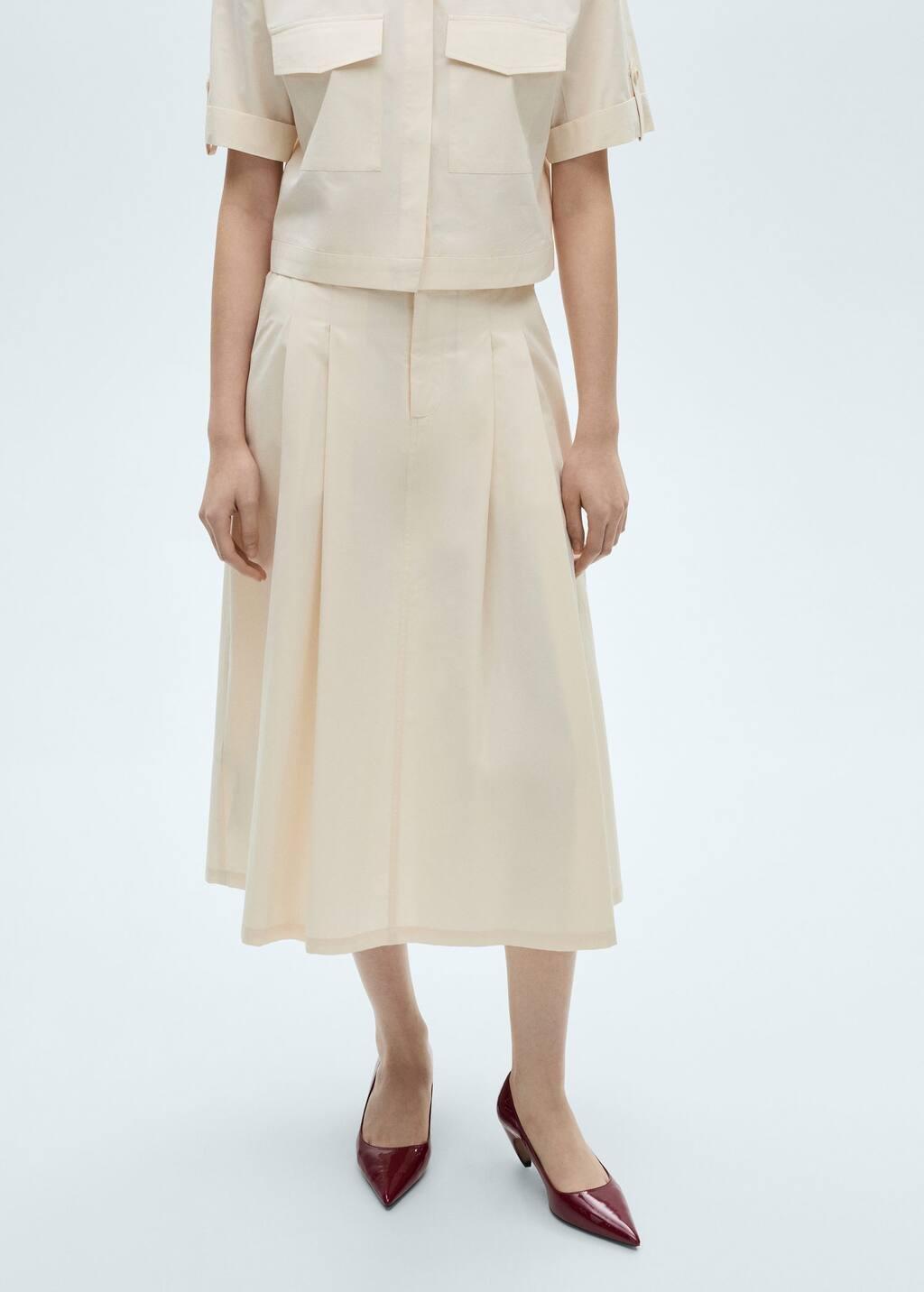 Beige Pleated Midi-Skirt, , large image number 0