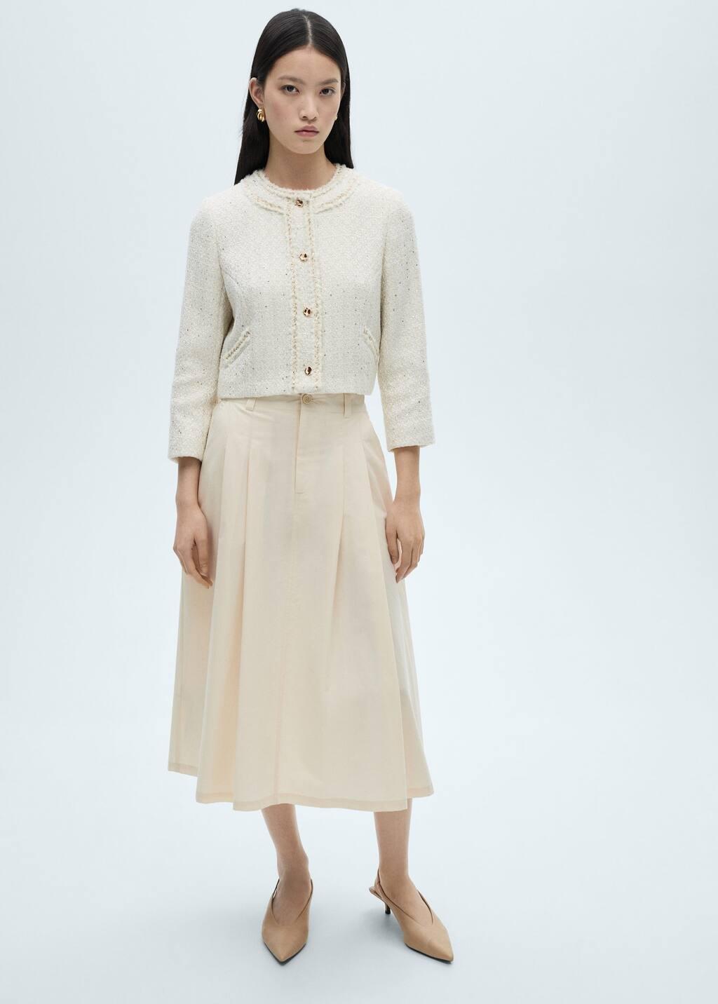 Beige Pleated Midi-Skirt, , large image number 3