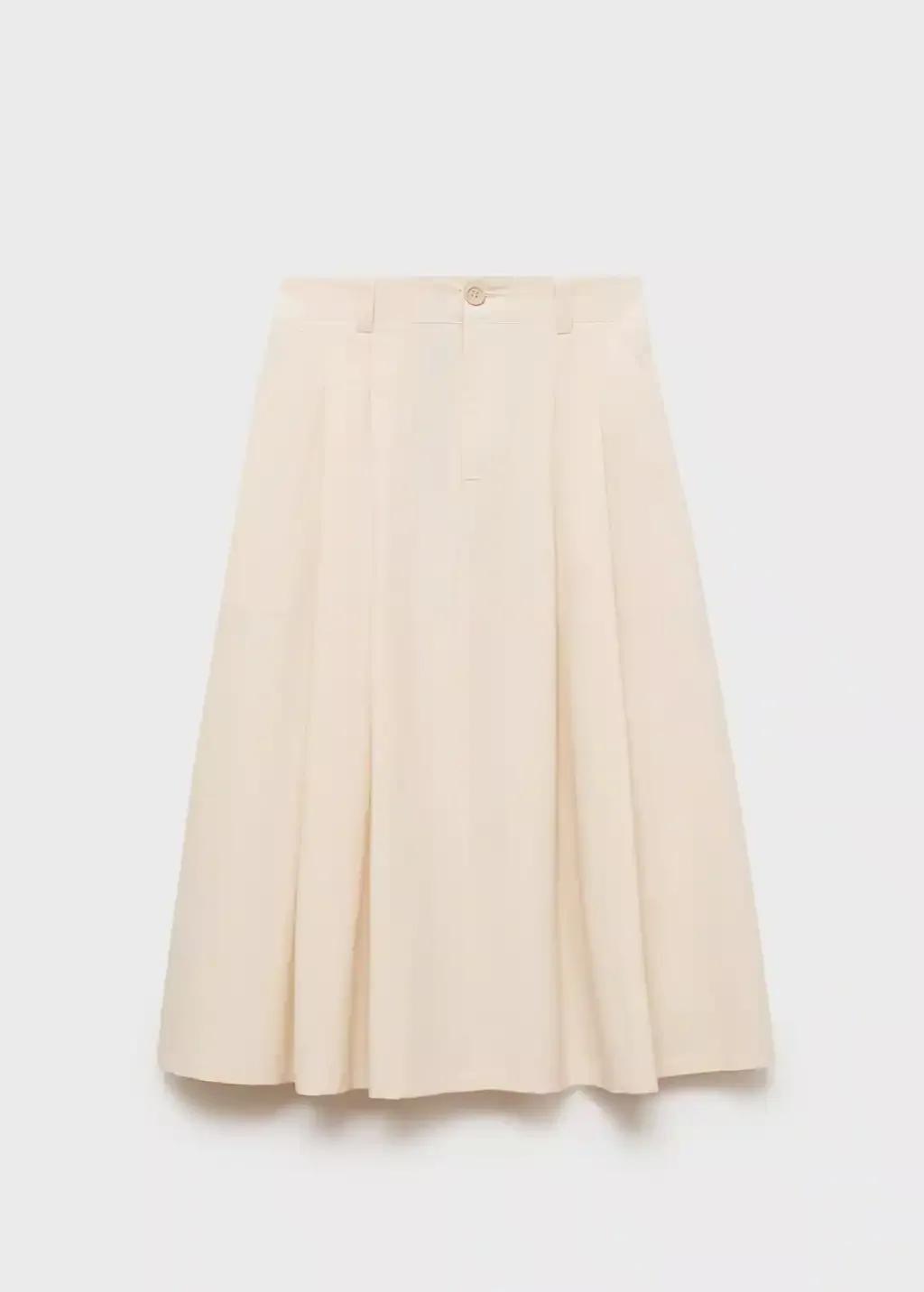 Beige Pleated Midi-Skirt, , large image number 4