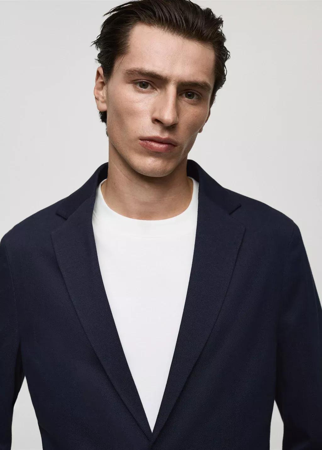 Navy Slim Fit Cotton Blazer, , large image number 1