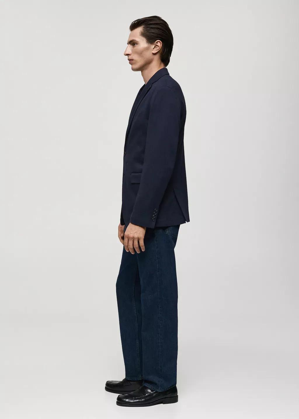 Navy Slim Fit Cotton Blazer, , large image number 3