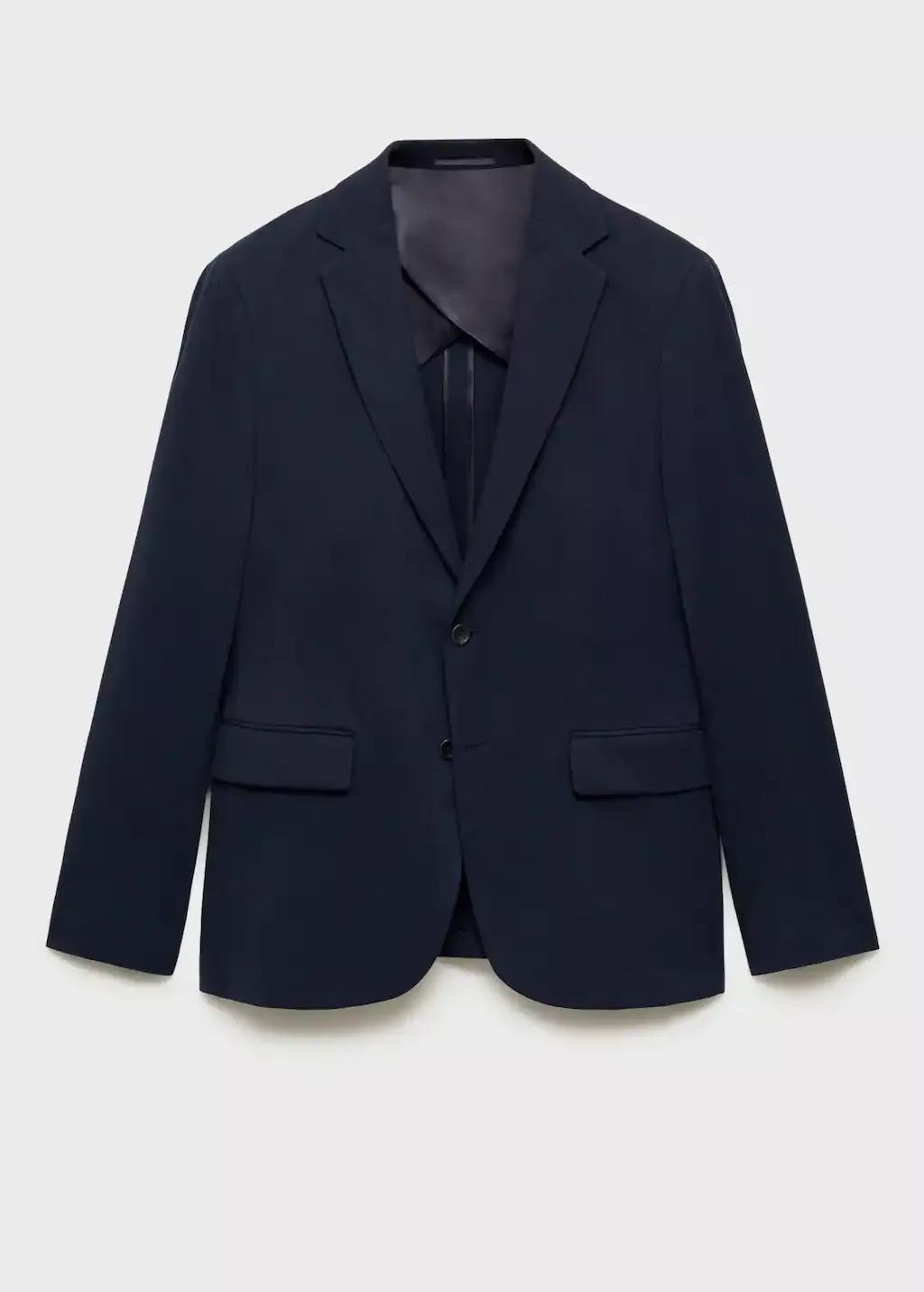 Navy Slim Fit Cotton Blazer, , large image number 4