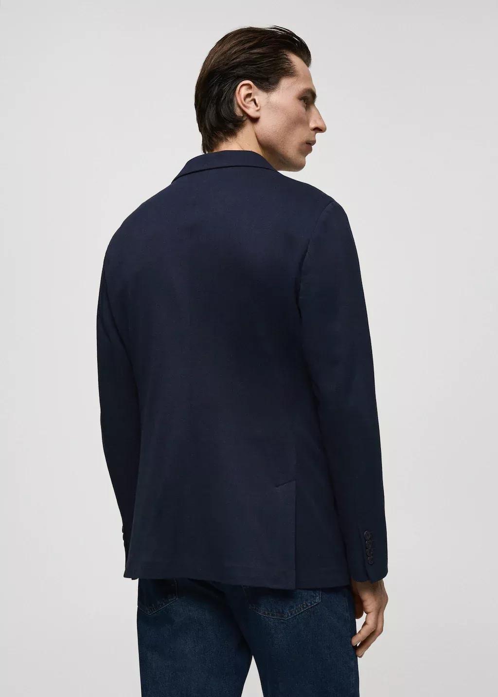 Navy Slim Fit Cotton Blazer, , large image number 6