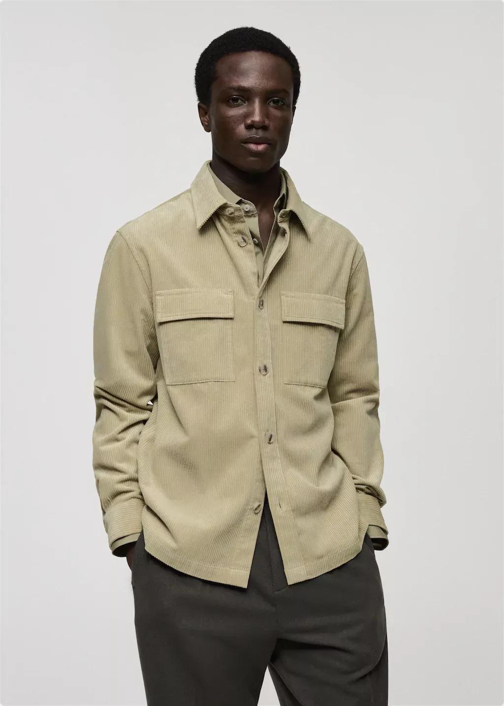 Green Corduroy Overshirt With Pockets, , large image number 0
