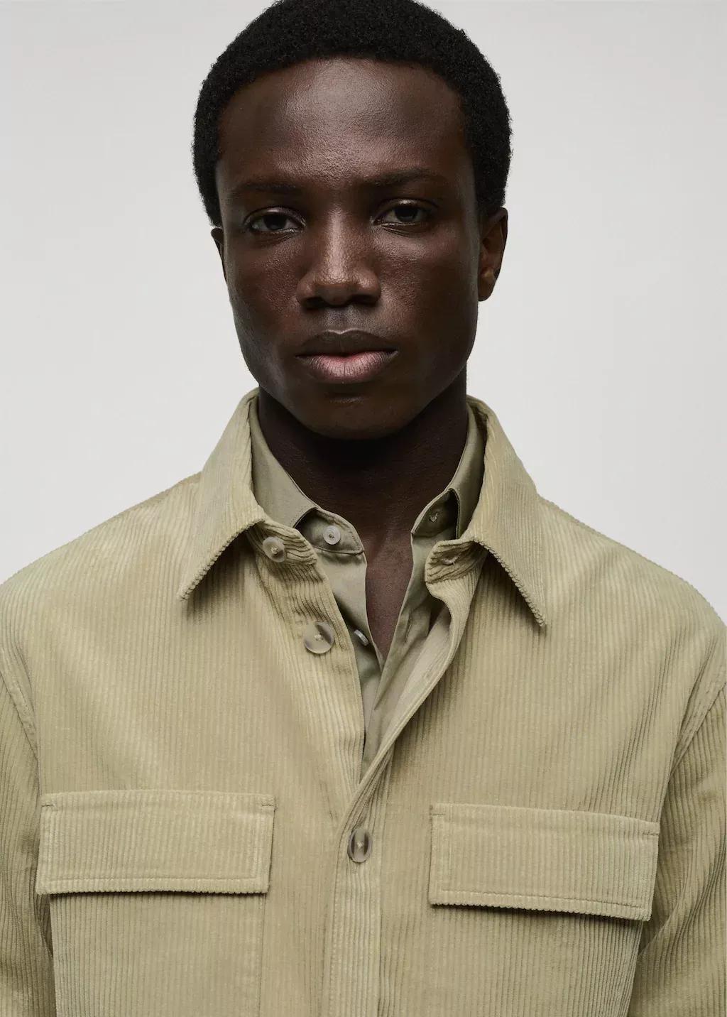Green Corduroy Overshirt With Pockets, , large image number 1