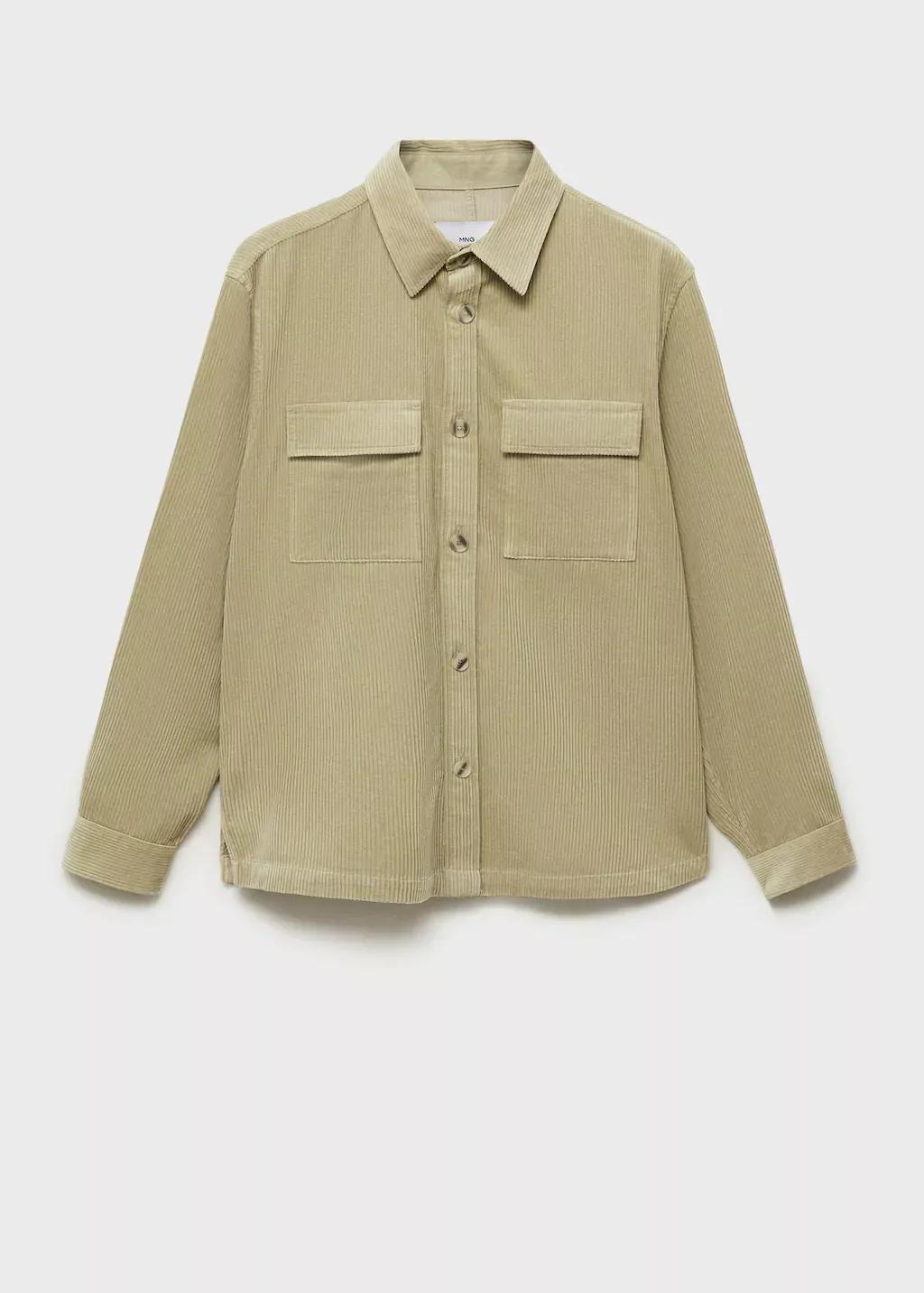 Green Corduroy Overshirt With Pockets, , large image number 4