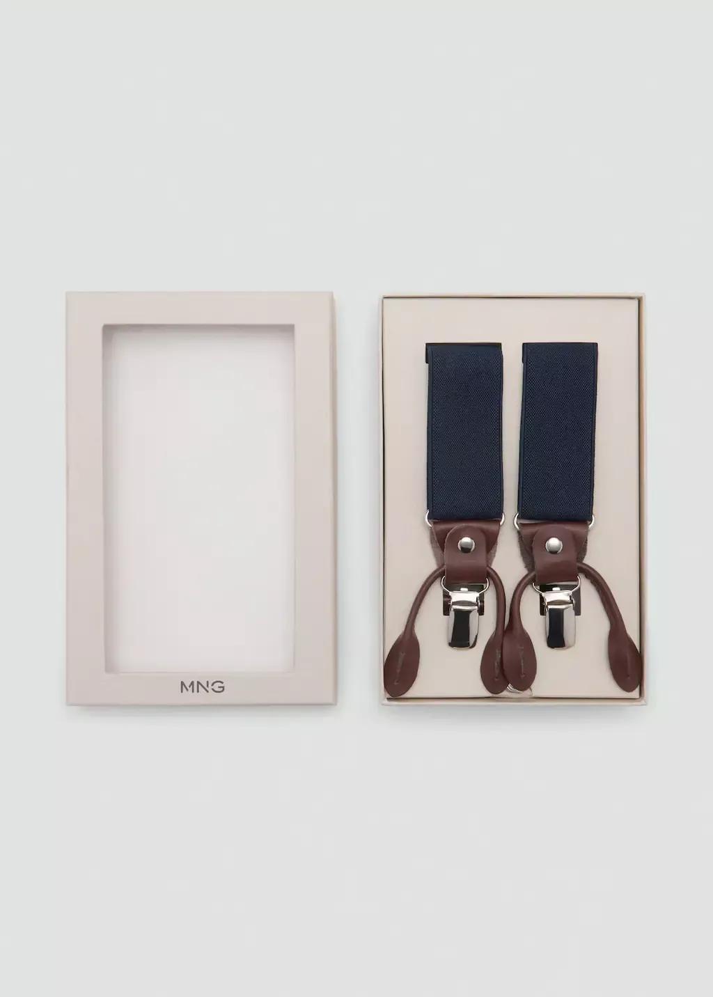 Navy Adjustable Elastic Straps With Leather Details, , medium