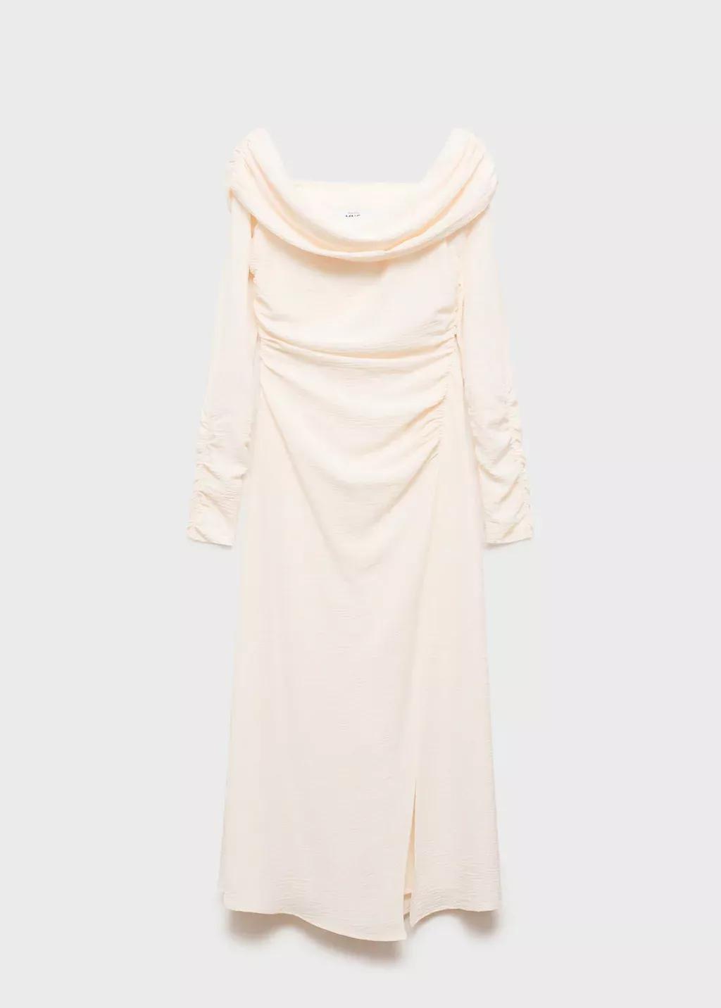 White Off-The-Shoulder Draped Dress, , large image number 4