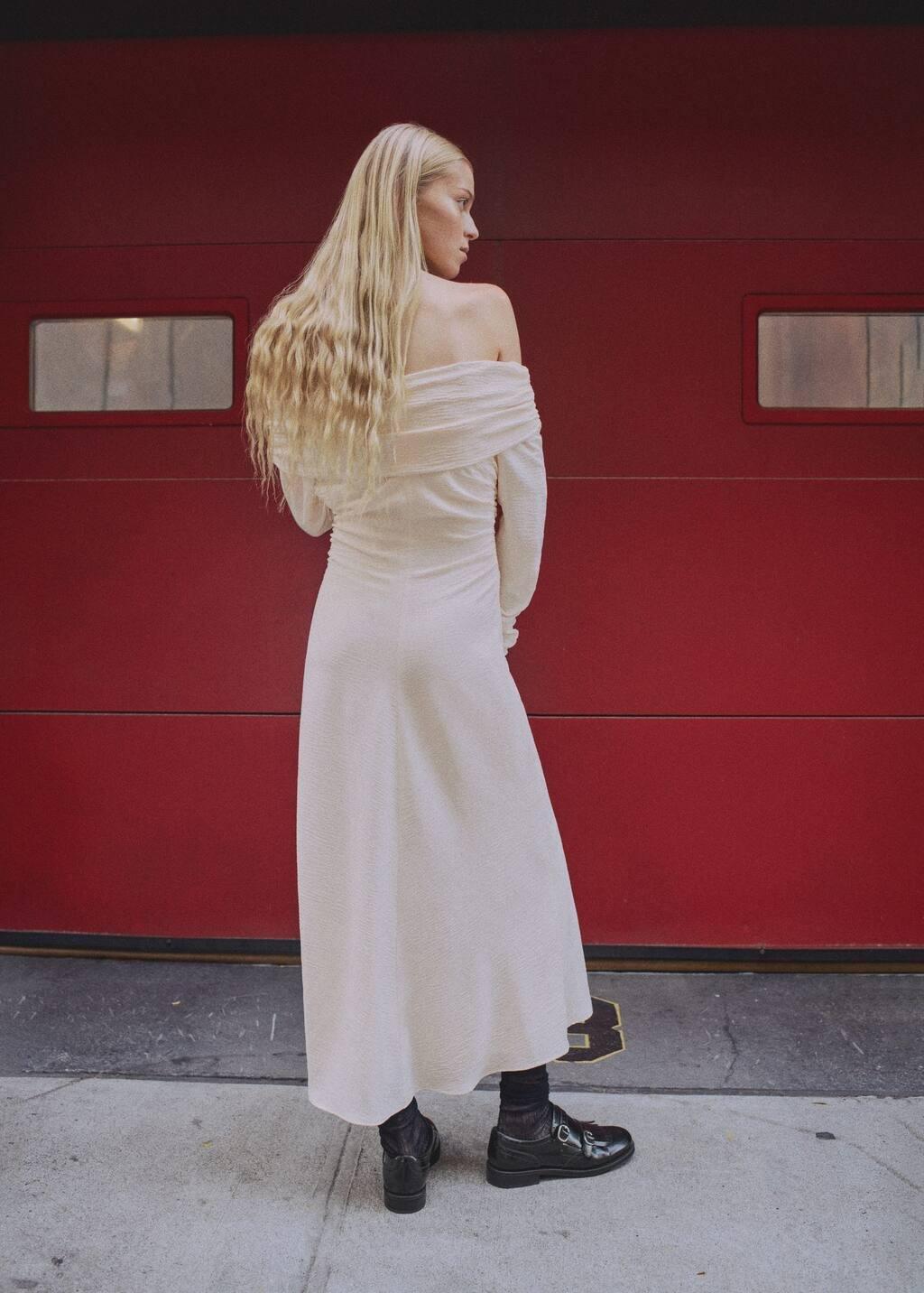 White Off-The-Shoulder Draped Dress, , large image number 5