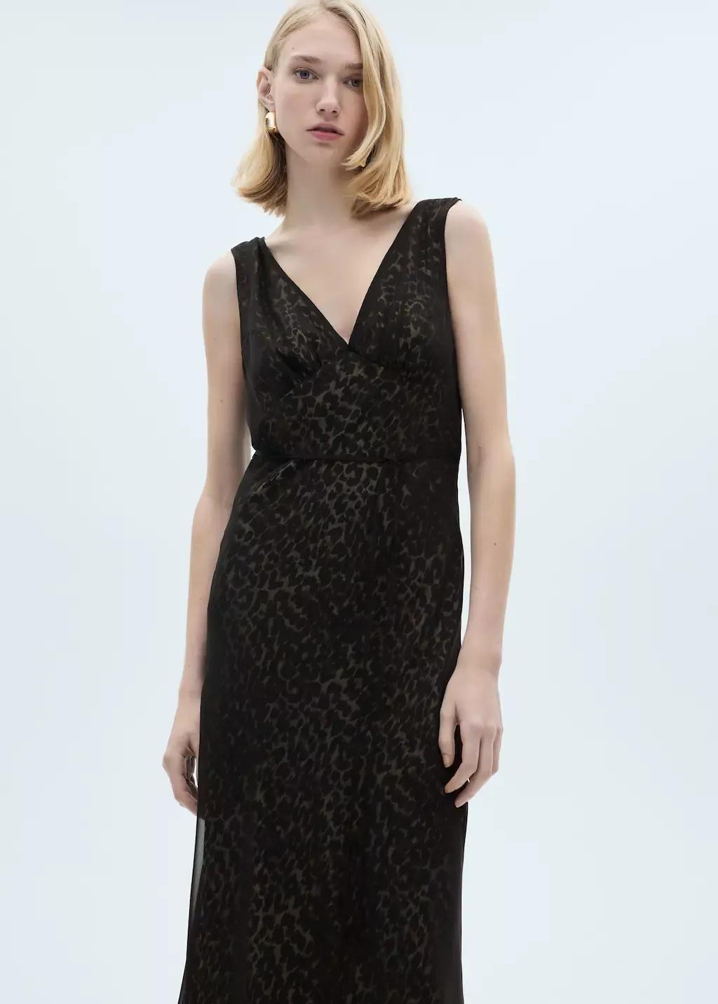 Black Leopard V-Neck Dress, , large image number 0