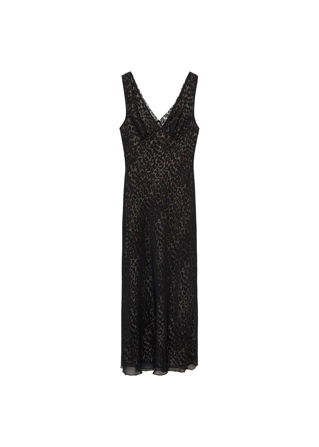 Black Leopard V-Neck Dress, Black, large image number 2