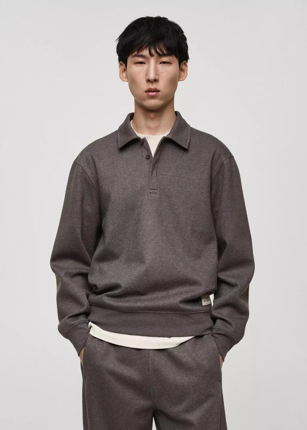 MEDIUM GREY Polo sweatshirt with embroidery detail, , large image number 0