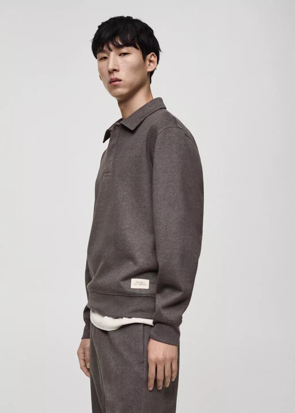 MEDIUM GREY Polo sweatshirt with embroidery detail, , large image number 3