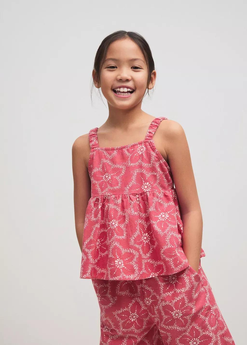 Red Floral Print Blouse, Kids Girl, , large image number 0