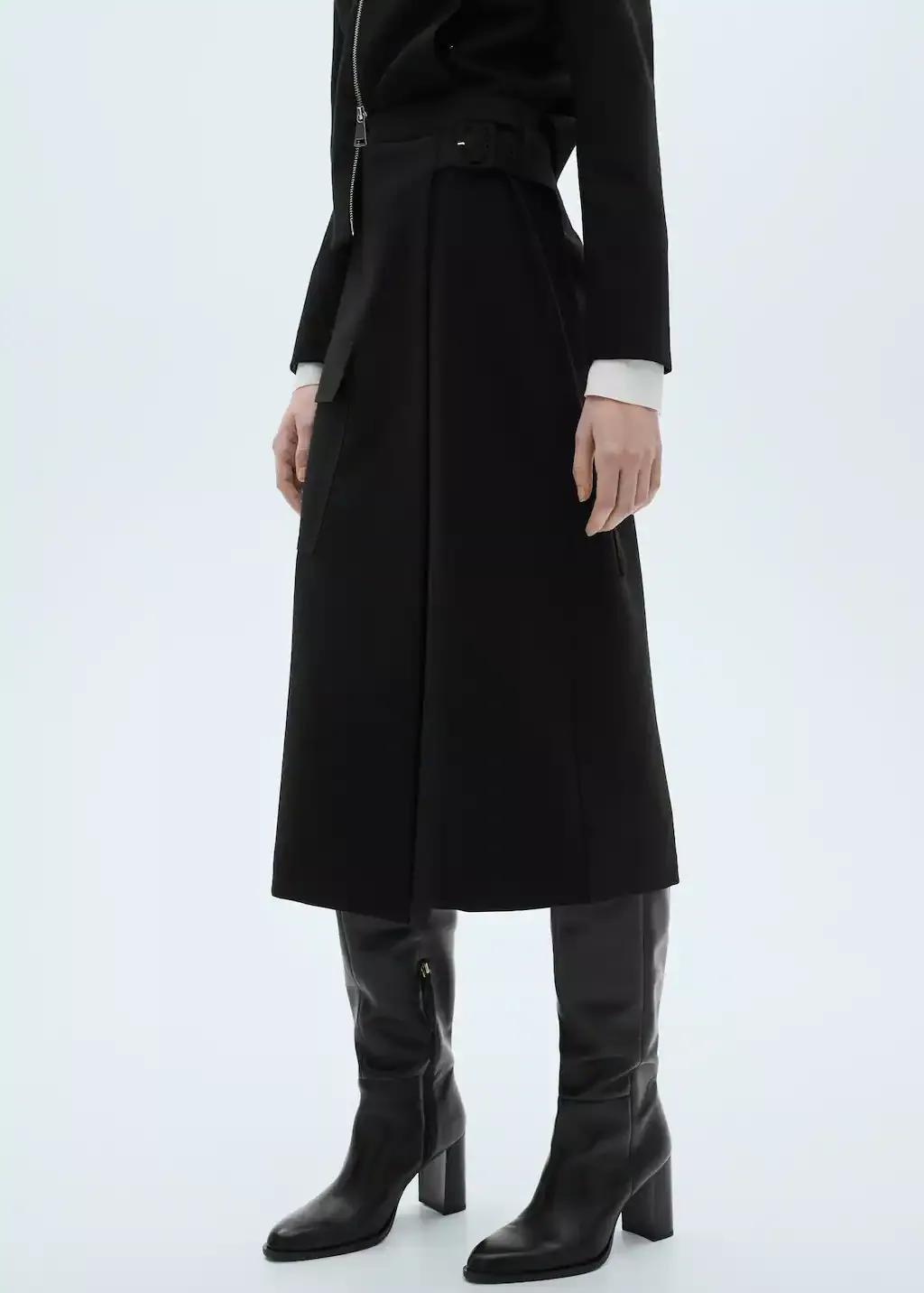 Black Midi Skirt With Buckle Detail, , large image number 0
