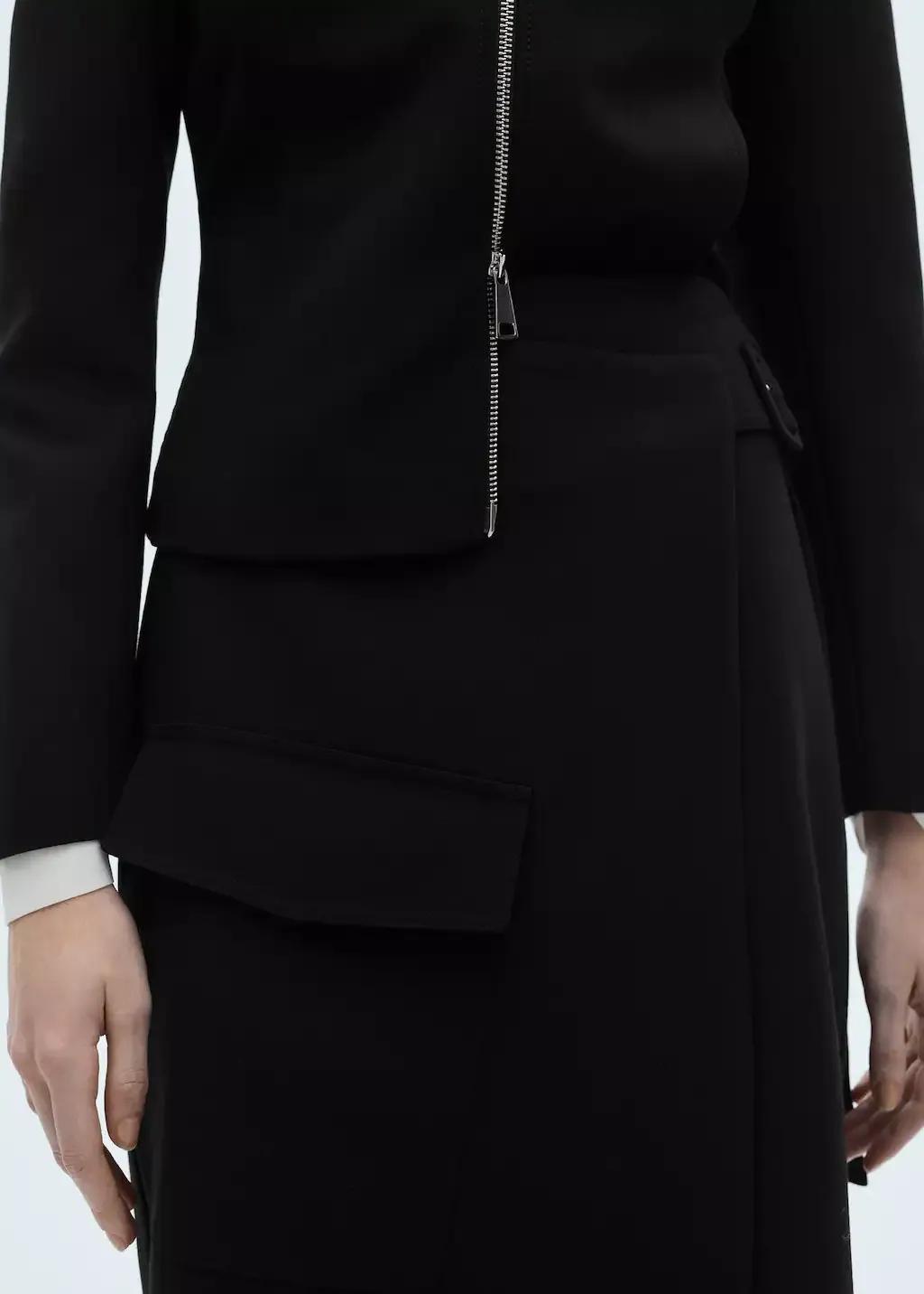 Black Midi Skirt With Buckle Detail, , large image number 1