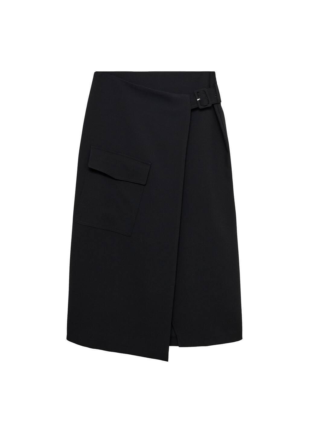 Black Midi Skirt With Buckle Detail, , large image number 2
