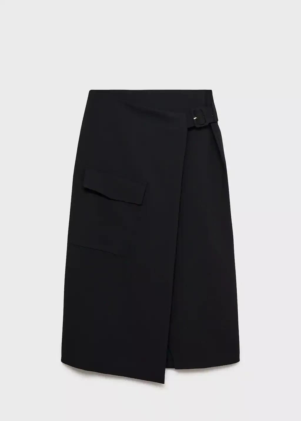 Black Midi Skirt With Buckle Detail, , large image number 5