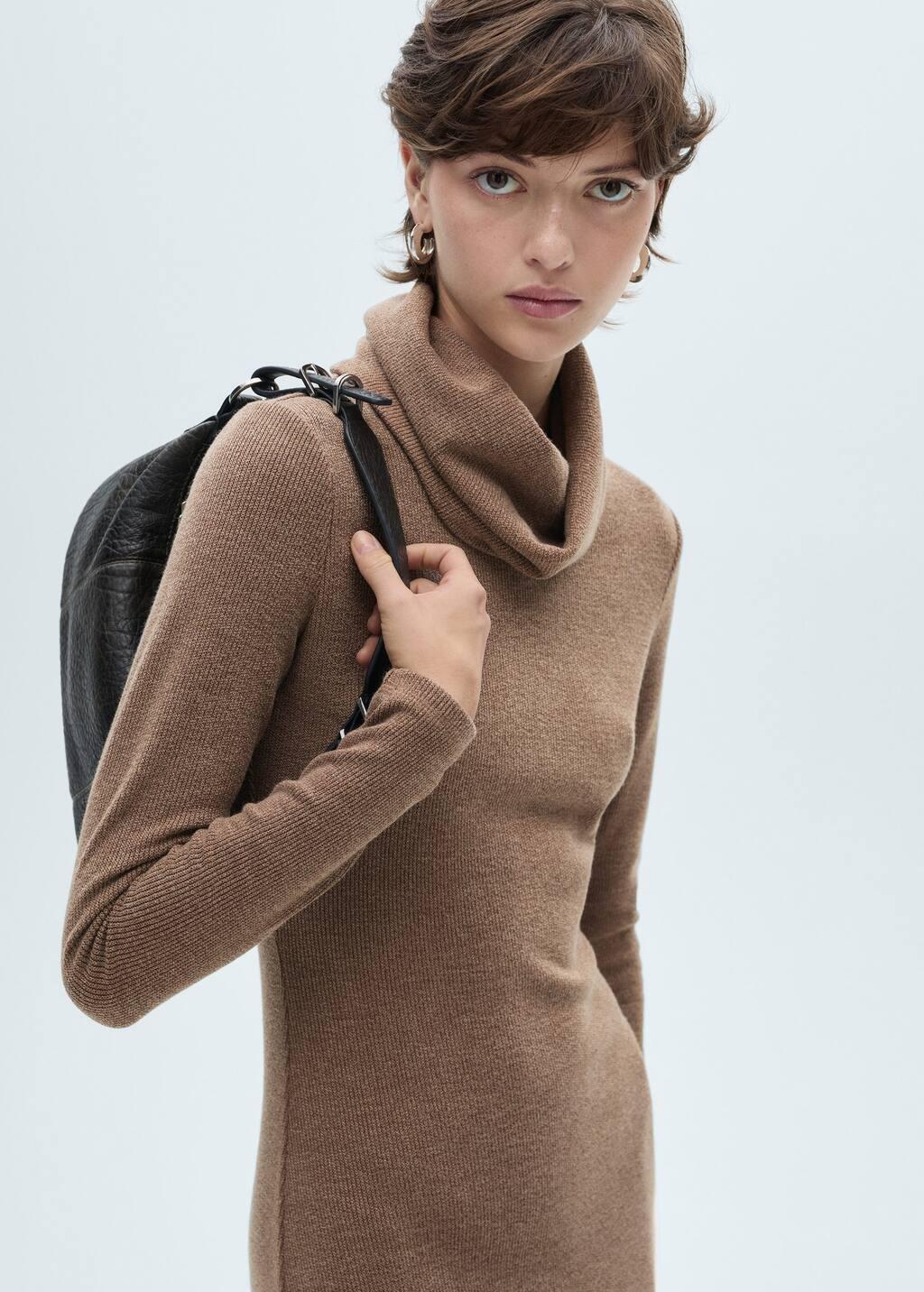 Brown Knitted Turtleneck Dress, , large image number 3