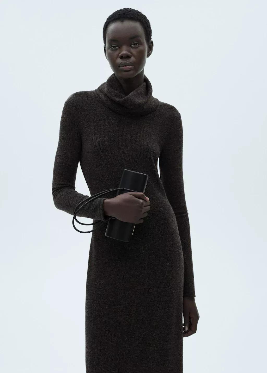 Grey Knitted Turtleneck Dress, , large image number 0