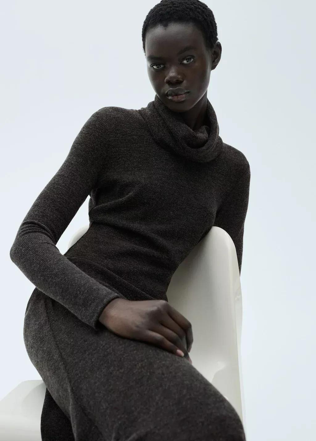 Grey Knitted Turtleneck Dress, , large image number 1