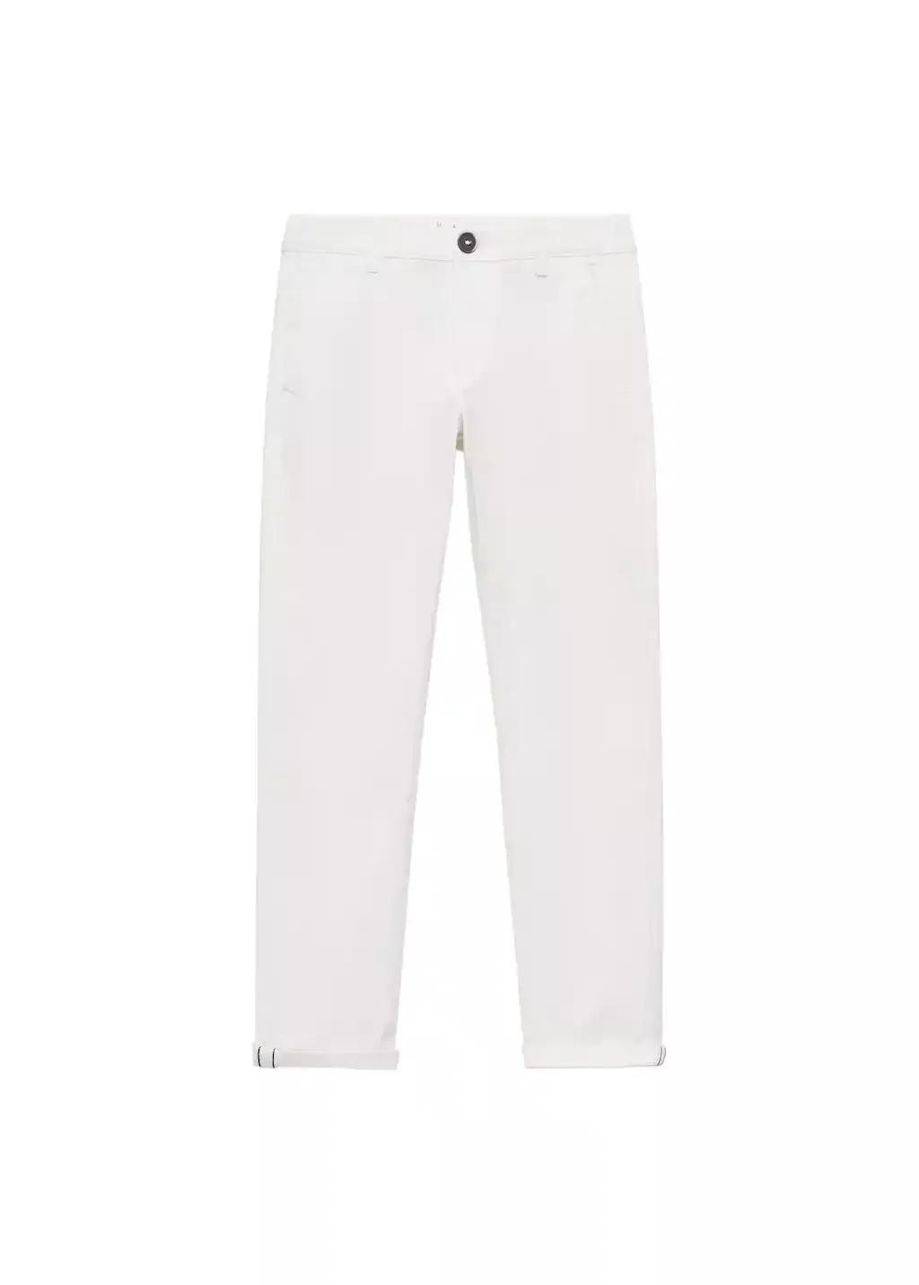 White Cotton Chinos Plain Trousers, Kids Boys, , medium