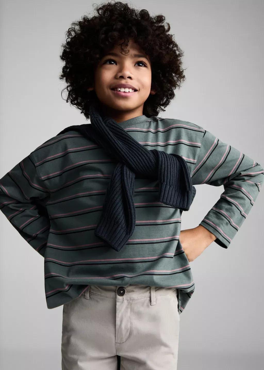 Multicolour Cotton Chinos Striped Trousers, Kids Boys, , medium