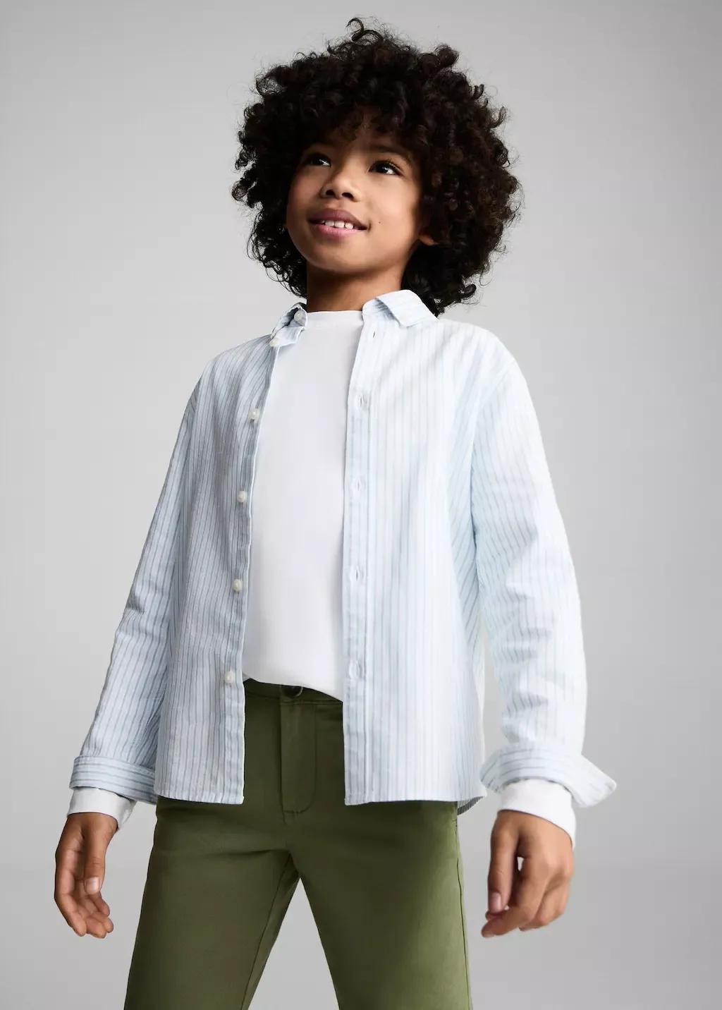 Khaki Cotton Chinos Striped Trousers, Kids Boys, , medium