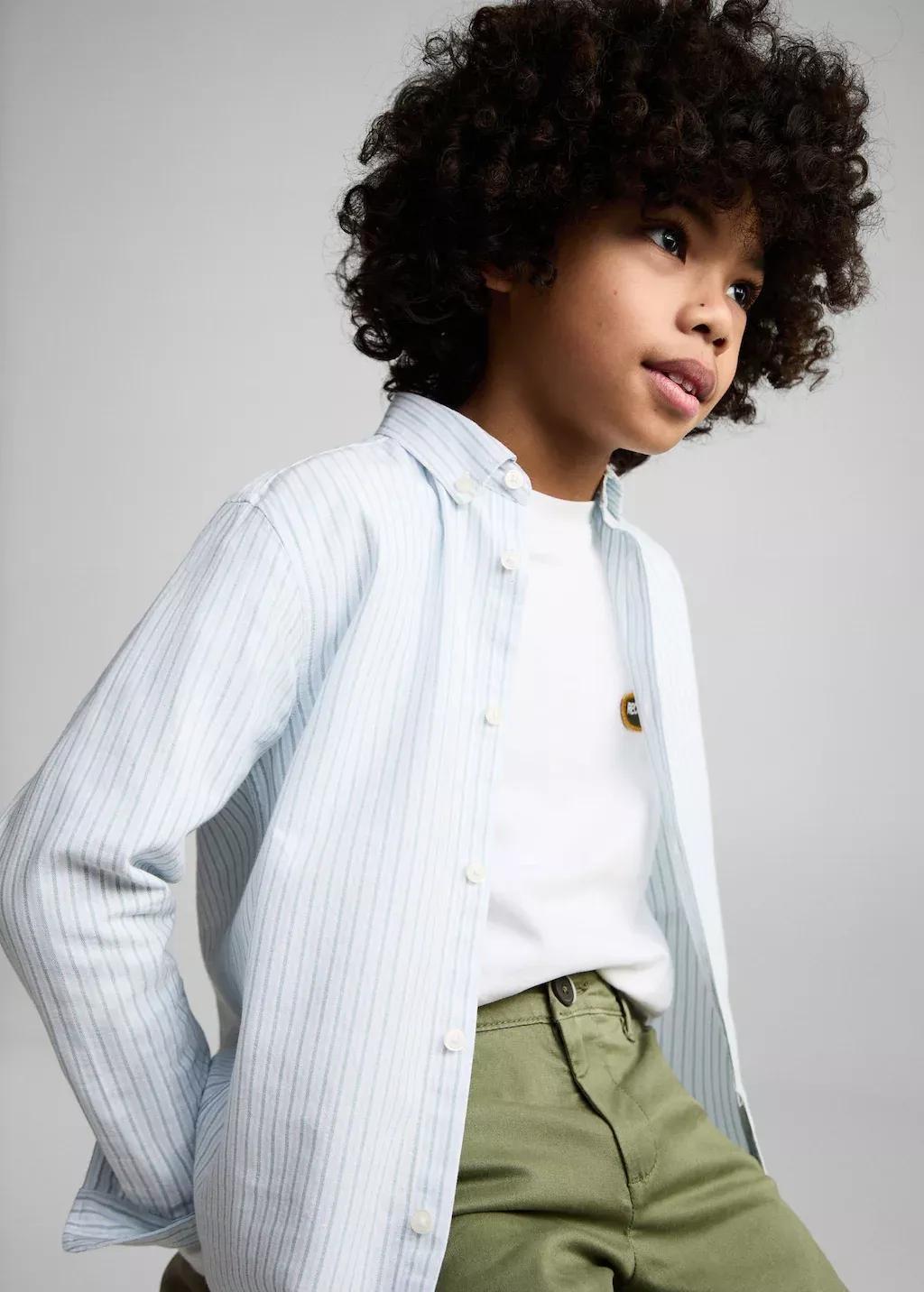 Khaki Cotton Chinos Striped Trousers, Kids Boys, , large image number 1