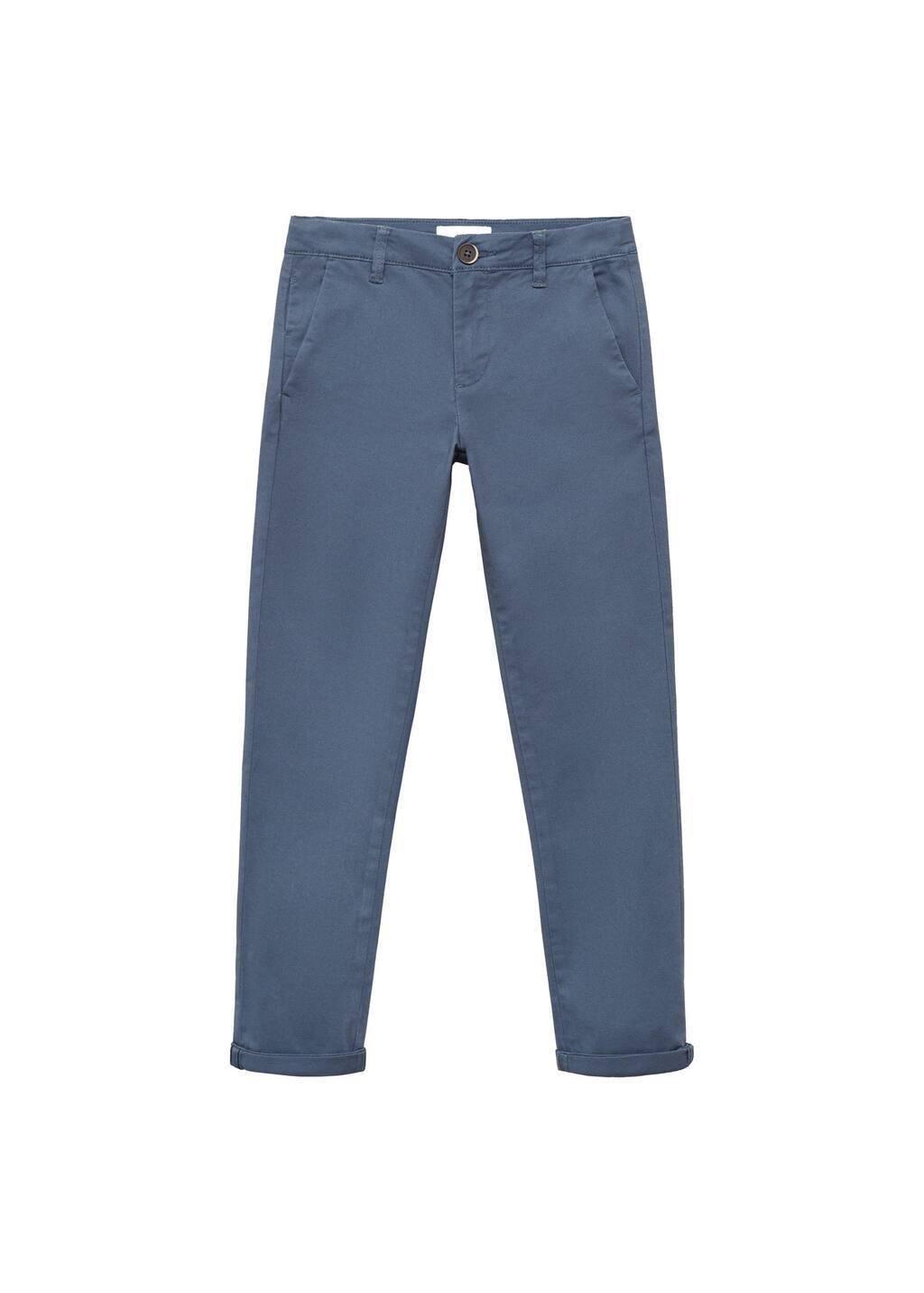 Blue Cotton Chinos Plain Trousers, Kids Boys, , large image number 0