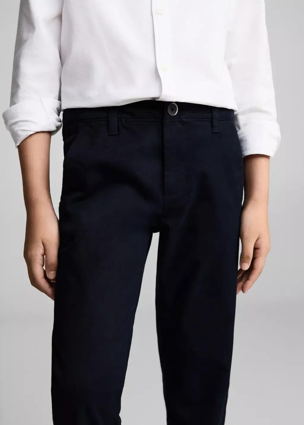 Navy Cotton Chinos Plain Trousers, Kids Boys, , large image number 1