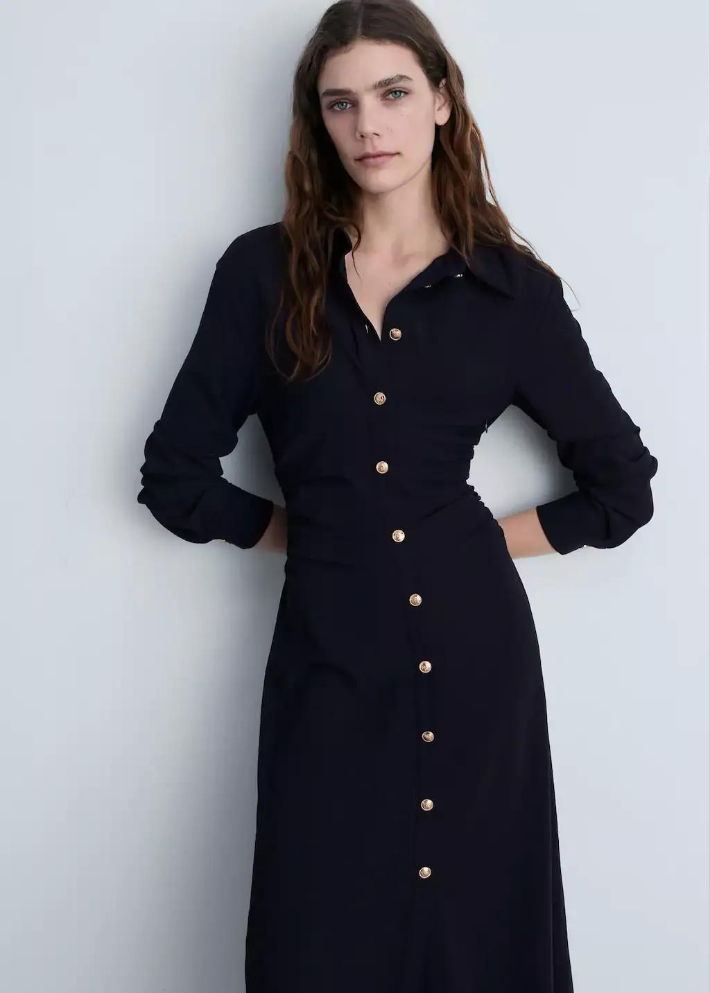 Navy Midi-Dress With Draped Waist, , large image number 0