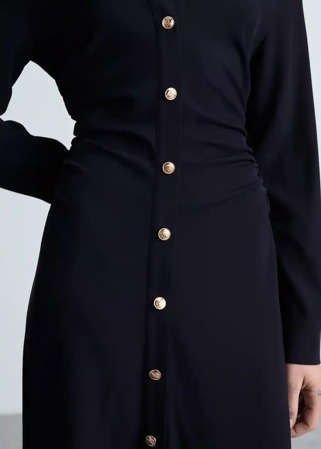 Navy Midi-Dress With Draped Waist, , large image number 1
