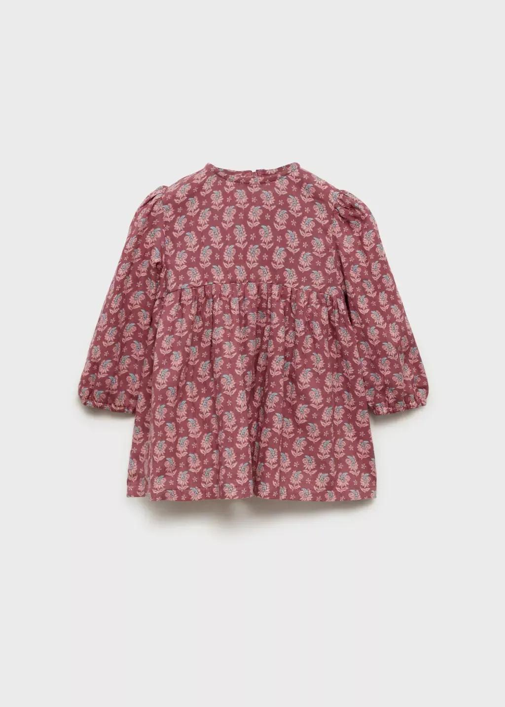 Burgundy Printed Dress Floral Midi, Kids Girls, , medium