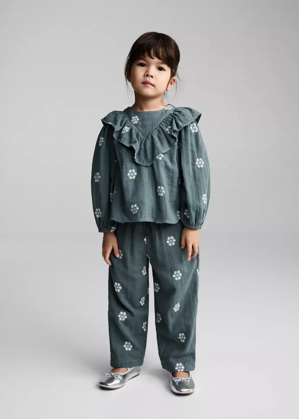 Green Embroidered Cotton Trousers, , large image number 2