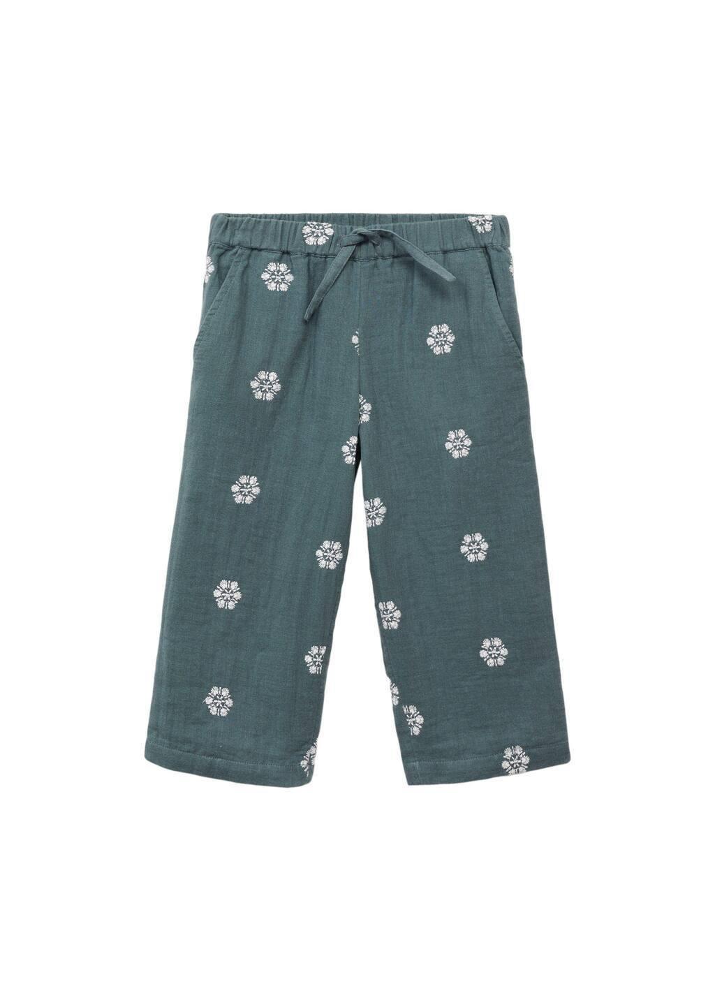 Green Embroidered Cotton Trousers, , large image number 3