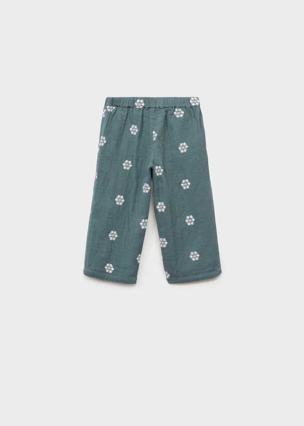 Green Embroidered Cotton Trousers, , large image number 4