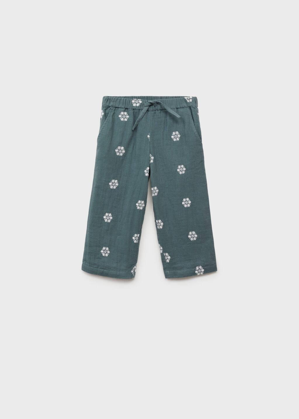 Green Embroidered Cotton Trousers, , large image number 5