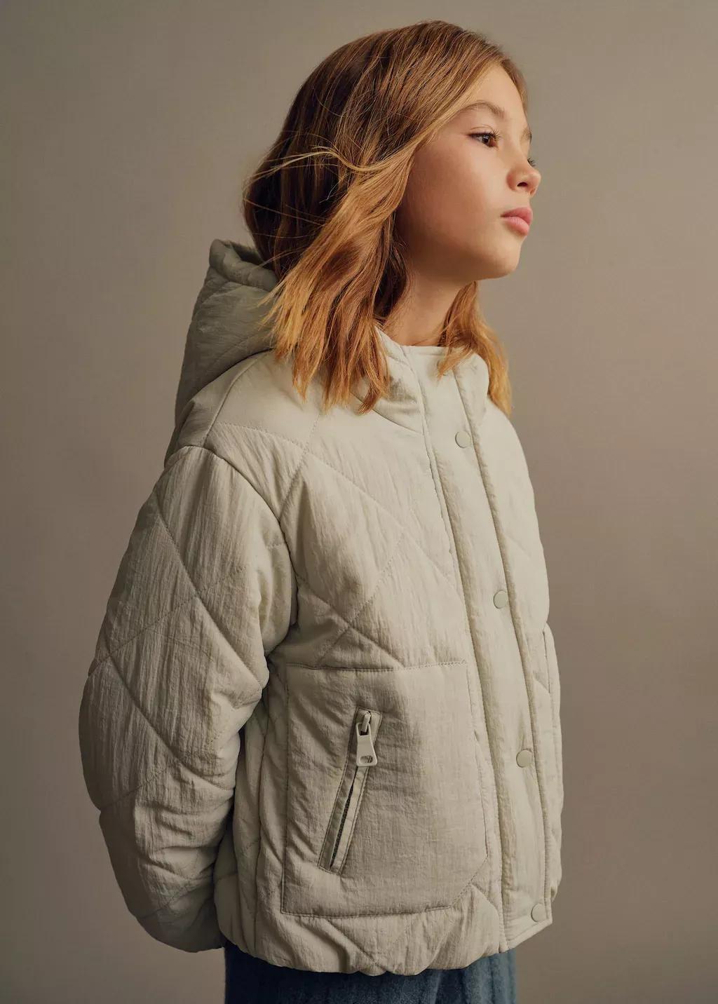 Green Hood Quilted Coat, Kids Girl, , medium