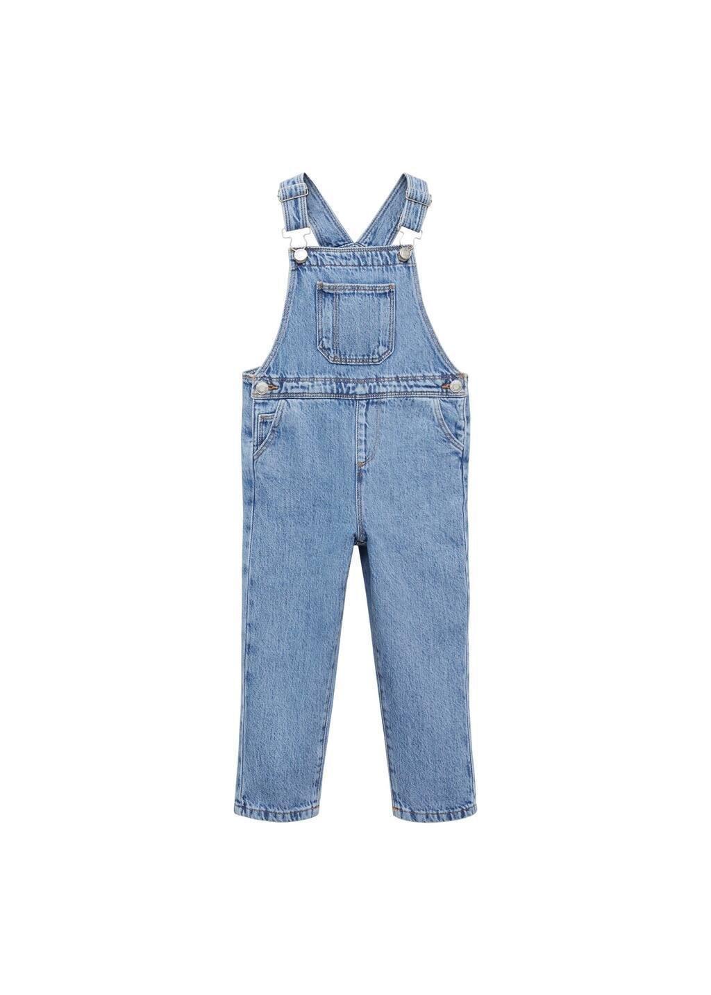 Blue Long Denim Overalls With Pocket, Baby Boy, , large image number 2
