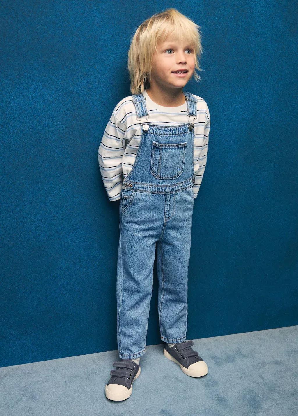 Blue Long Denim Overalls With Pocket, Baby Boy, , large image number 3