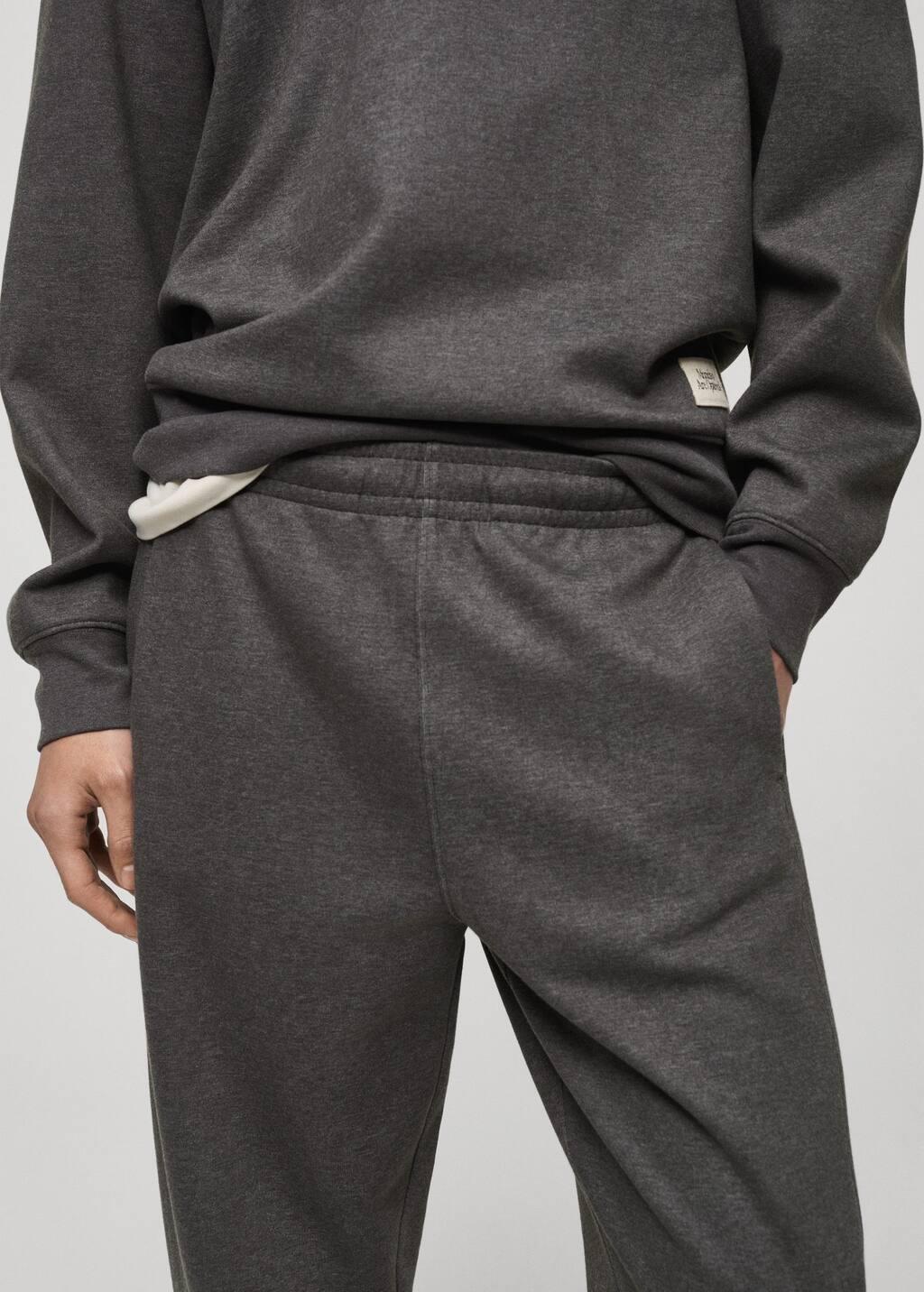 Grey Cotton Joggers Embroidered Detail, , large image number 1