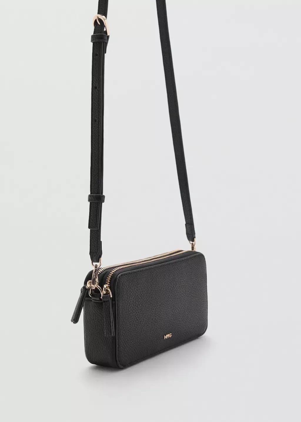Black Shoulder Bag With Double Zip, Black, large image number 0