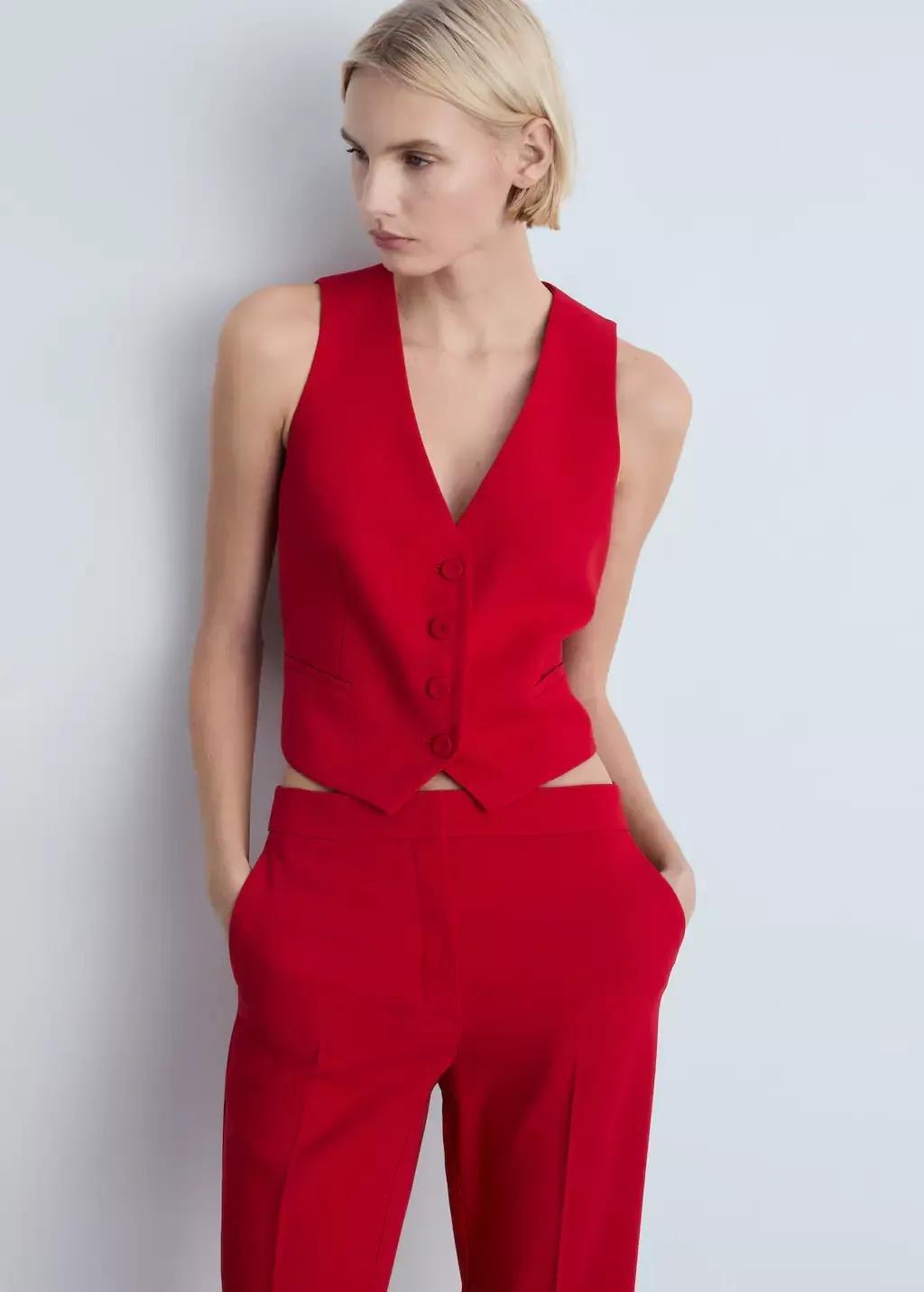 Red Suit Waistcoat With Buttons, , large image number 0