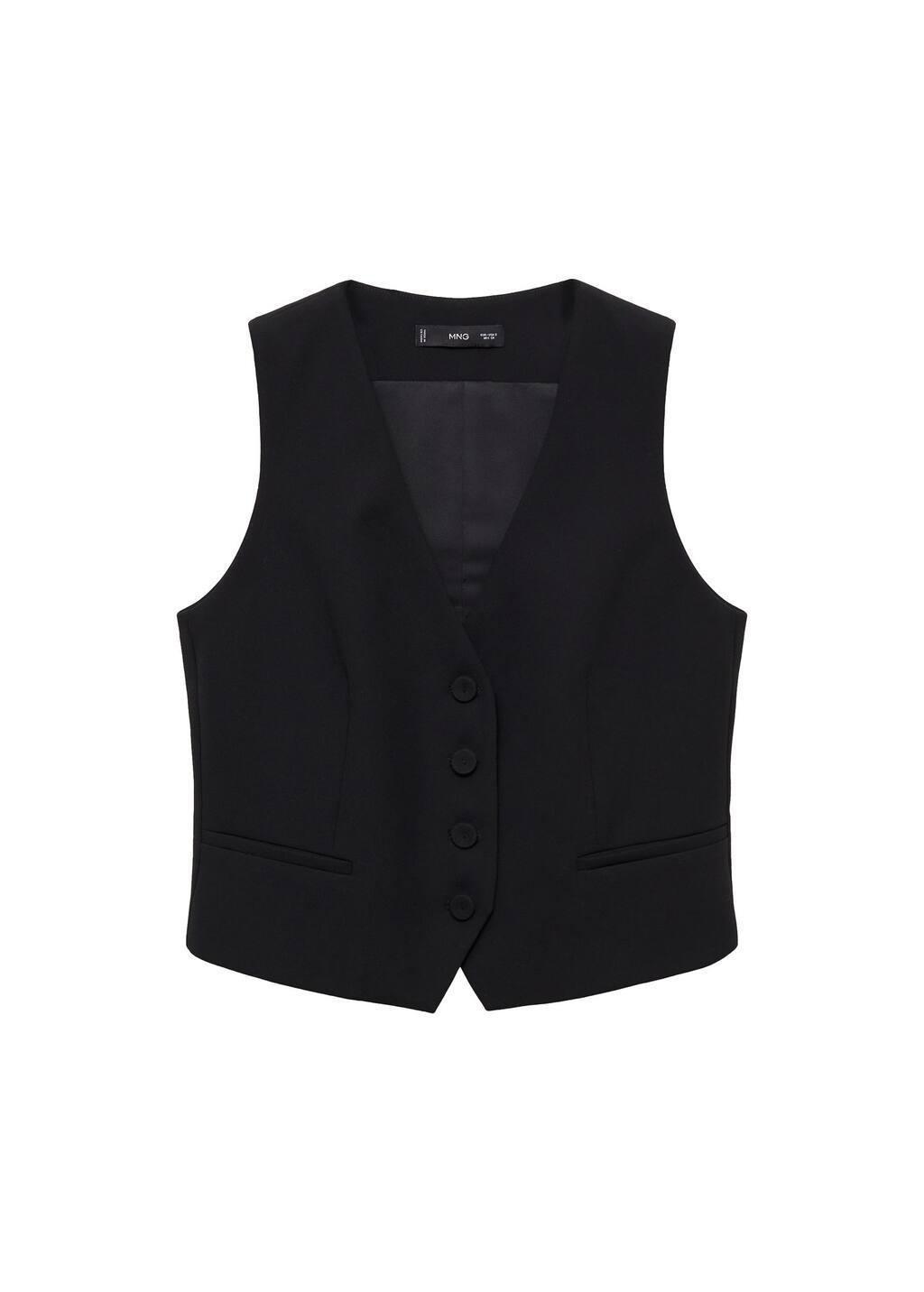Black Suit Waistcoat With Buttons, Black, large image number 2