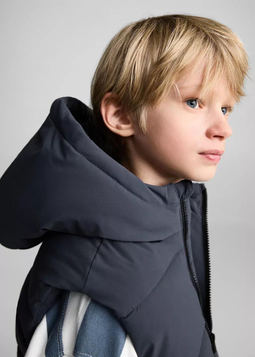 Grey Quilted Gilet With Hood, Kids Boy, , large image number 1