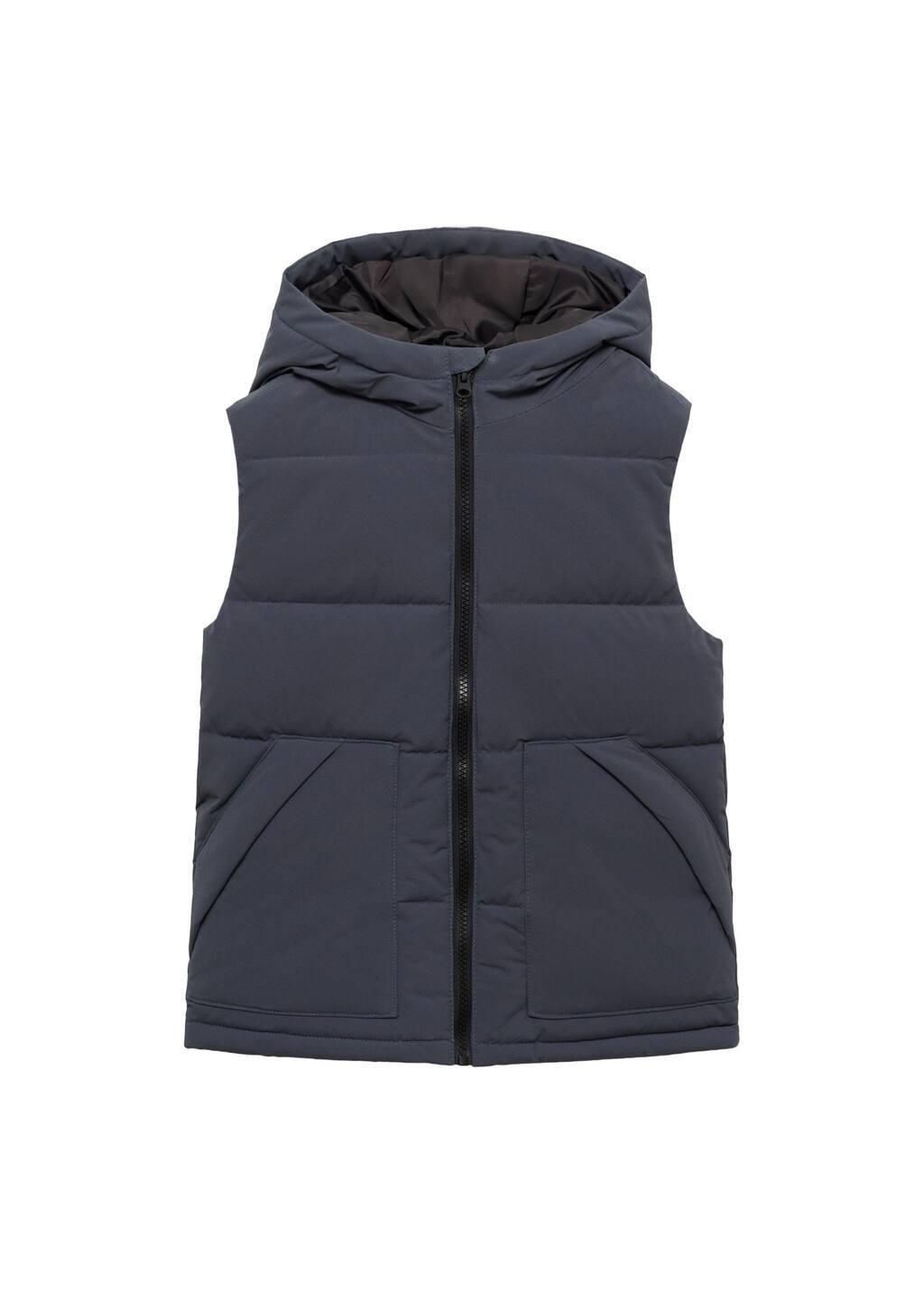 Grey Quilted Gilet With Hood, Kids Boy, , large image number 2