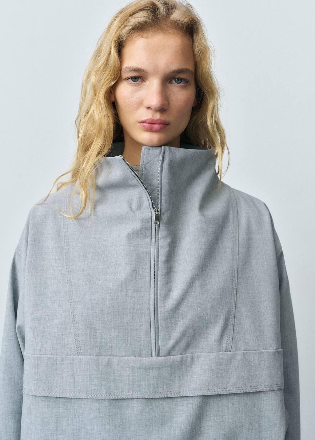 Grey Oversized Parka With Zip, , medium